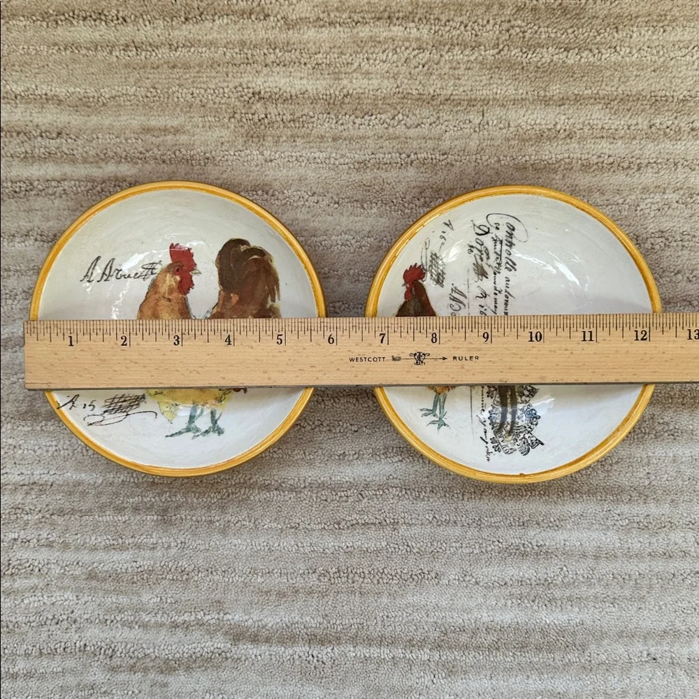 Set of 2 Williams Sonoma Rooster Script Individual Dipping Bowls Italy Farmhouse